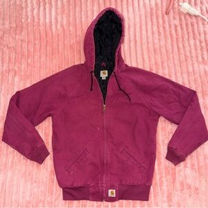 Vintage Rare Carhartt Crabapple Pink Hooded Heavy Duty Jacket